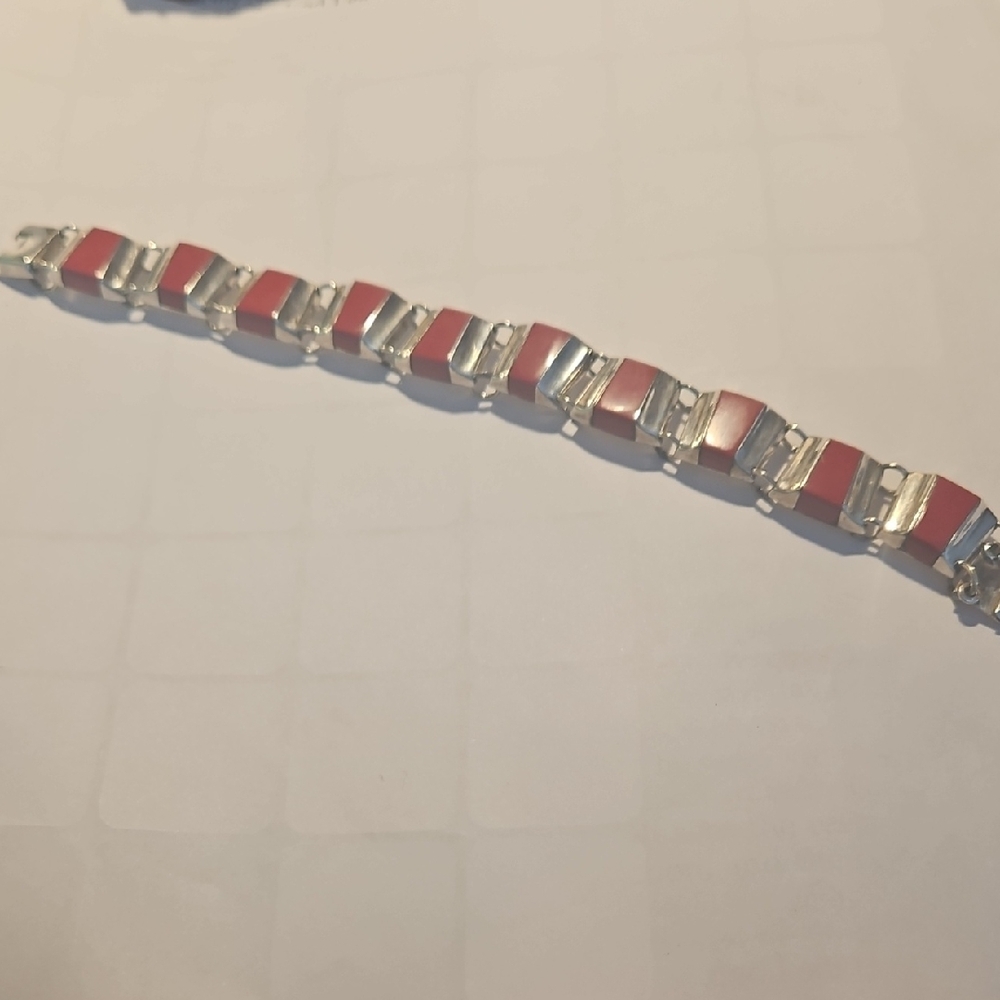 Elegant Silver and Red Women's Bracelet